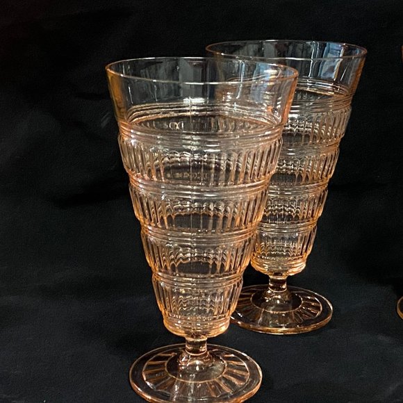 Vtg Pink Beehive Hazel Atlas Depression Glass Ice Tea Goblets Sundae Tumbler 4 - Picture 12 of 14